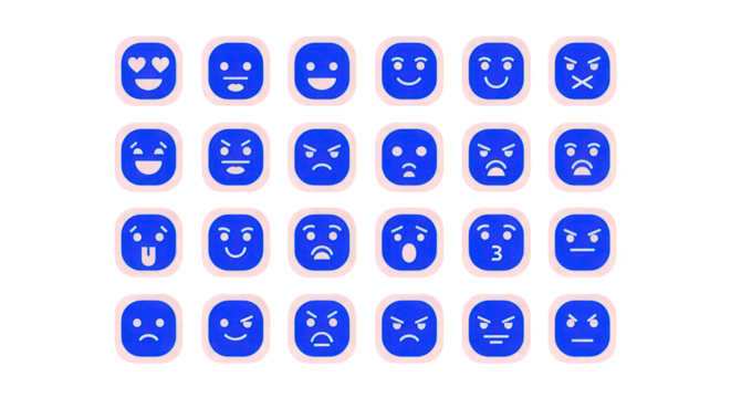 Collection of blue emoji faces isolated on transparent background