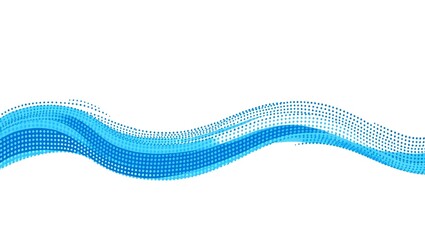 Abstract flowing blue wave made of small squares on white background