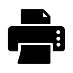 black printer icon with paper output document print symbol
