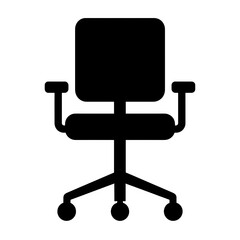 black office chair icon with wheels and armrests ergonomic seating symbol
