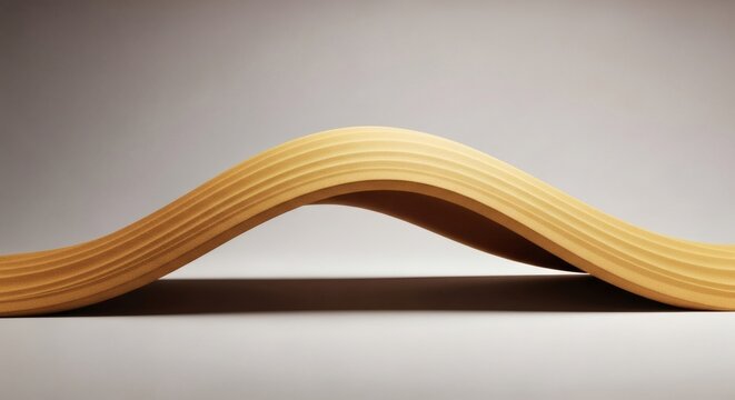 Curved plywood piece a single, smooth sheet of light wood forms an elegant wave shape, showcasing the materials flexibility and natural grain pattern