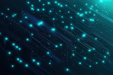 Close-up view of glowing blue circuitry with illuminated pathways creating a futuristic and high-tech digital network effect