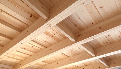 Close-up of light-colored wooden ceiling beams