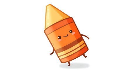 Cute orange crayon character cartoon yellow