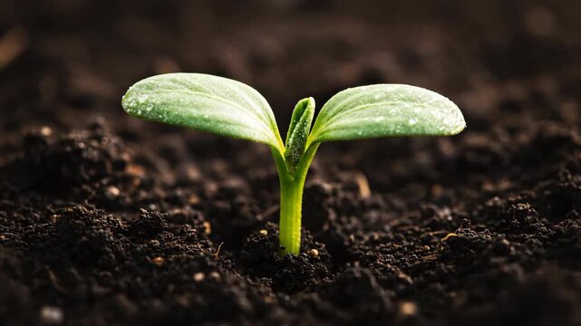 A young green seedling gracefully sprouts and grows upwards towards the light over a period of days nature timelapse, botany, evolution