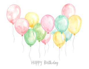 Pastel balloons with "Happy Birthday" text