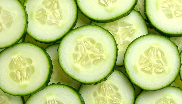 Close-up of many cucumber slices