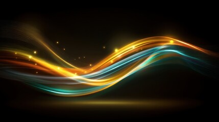 Abstract glowing wave background with vibrant colors, luminous patterns, and light trails creating a dynamic visual effect on dark backdrop