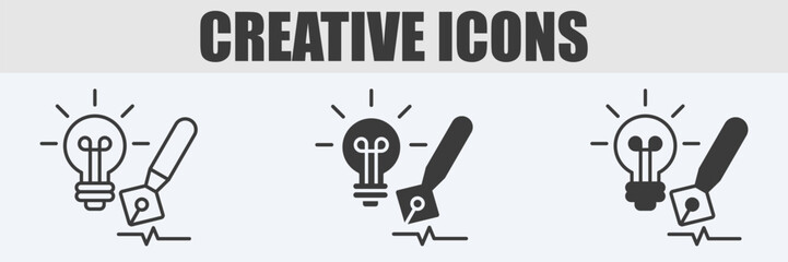 Creative Icon Set Vector Illustration in Outline, Glyph, and Mixed