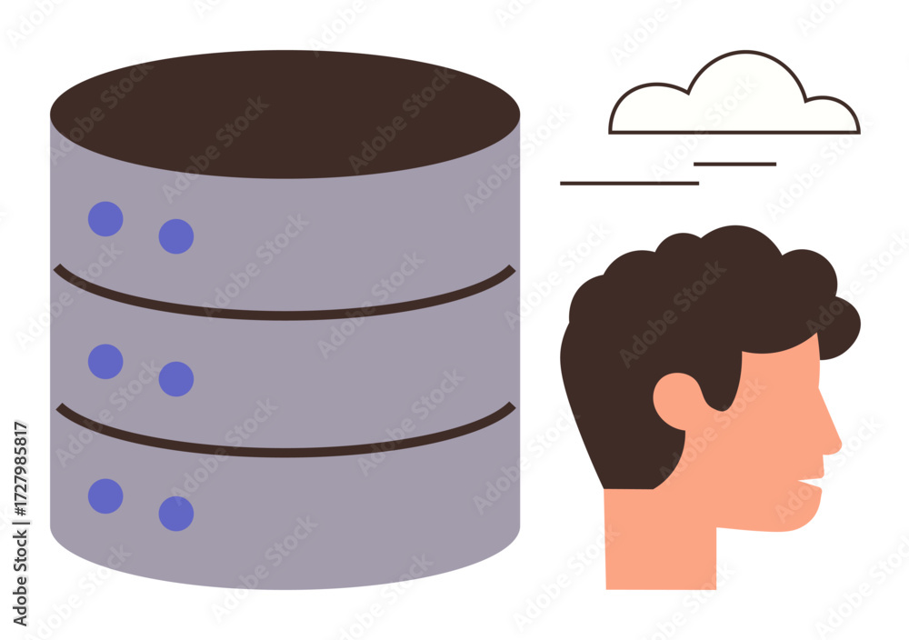 Aufkleber stack of server storage disks alongside a human profile head and cloud icon, referring to database m