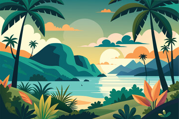 tropical island with palm trees