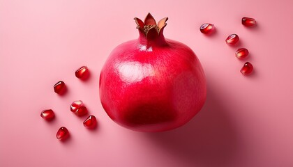 Red Pomegranate Fruit On Pastel Pink Background Minimal Flat La