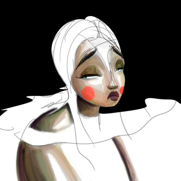 Ilustraci&oacute;n digital de mujer y alta moda, alto contraste, concepto.