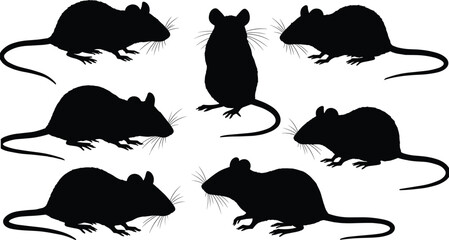 Rat and mouse silhouette collection, black rodent vector illustration, pest control design, urban vermin artwork, wildlife dirty animal graphic setRat and mouse si