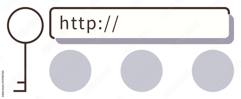 Poster key near a url search bar highlighting online access and cybersecurity. three dots symbolize progres