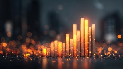 Elegant Bar Chart with Glowing Orange Bars on a Dark Background Representing Growth in Business Analytics and Financial Trends for Professional Use