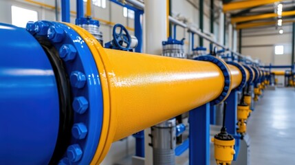 Bright Yellow Industrial Pipe System in Modern Factory Setting
