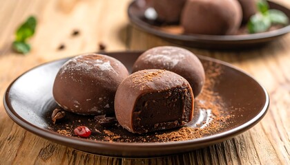 Chocolate mochi dessert on a plate