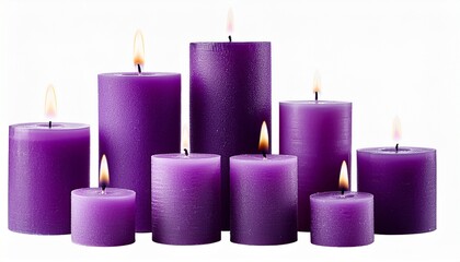 Purple Candles In Various Sizes Isolated On Transparent Background