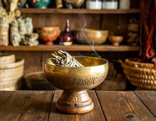 Incense burning in a brass bowl