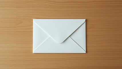 Minimalist white envelope on wooden surface, conveying simplicity and communication under soft lighting.