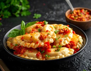 Pierogi with tomato sauce