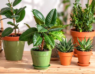 Indoor plants on a wooden table