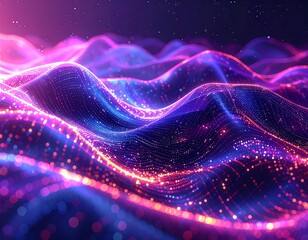 Abstract digital wave patterns in vibrant neon colors