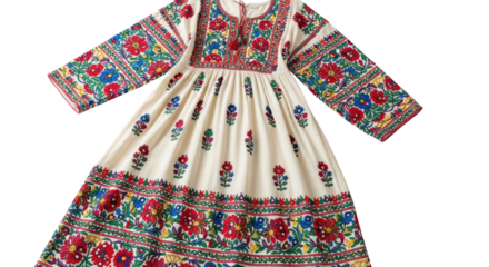 Traditional Romanian peasant dress for women with hand-stitched embroidery isolated PNG with Transparent Background