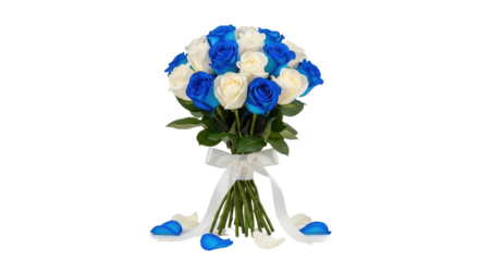 Bouquet of white and blue roses tied with ribbon isolated PNG with Transparent Background