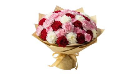 Bouquet of pink, red, and white carnation flowers isolated PNG with Transparent Background