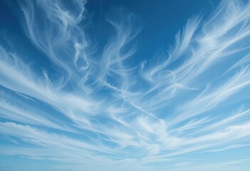 Cirrus Clouds  White Wisps and Deep Blue, Ethereal Background   Distant, Spacious, and Light for Various Projects