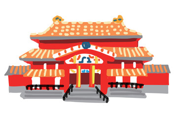 沖縄の首里城かわいい手描きフラットイラスト