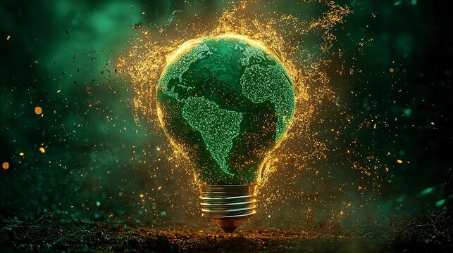 A conceptual illustration of the earth inside of a glowing lightbulb - Powered by Adobe