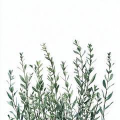 Green Leaves Arrangement with Soft Natural Light on White Background