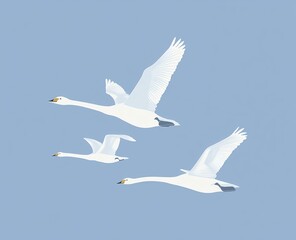 Obraz premium Elegant risograph inspired minimalist artwork of swans in flight designed with clean silhouettes and limited color palette