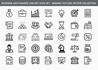 Business and Finance Line Art Icon Set – Minimal Outline Vector Collection.