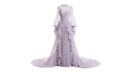 Elegant long pale purple gown for special occasion fashion isolated PNG with Transparent Background