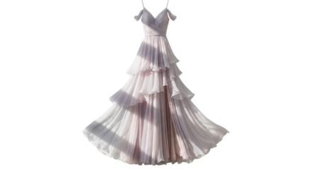 Elegant long layered dress for special occasion isolated PNG with Transparent Background