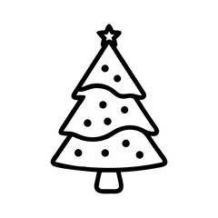 Christmas tree icon with star and decorations in simple design  
