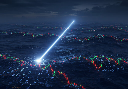 A conceptual image of a stock market graph rising above ocean waves, symbolizing growth.