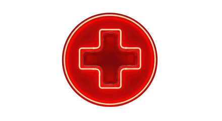 Obraz premium Neon red plus sign symbol in circle isolated PNG with Transparent Background