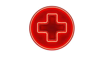 Neon red plus sign symbol in circle isolated PNG with Transparent Background