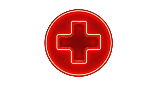 Neon red plus sign symbol in circle isolated PNG with Transparent Background