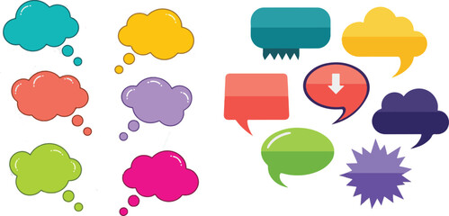Diverse Collection of Colorful Speech and Thought Bubbles for Communication