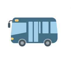 Simple blue bus icon representing public transportation. A flat vector graphic of a city shuttle vehicle for travel and transit, isolated on a white background