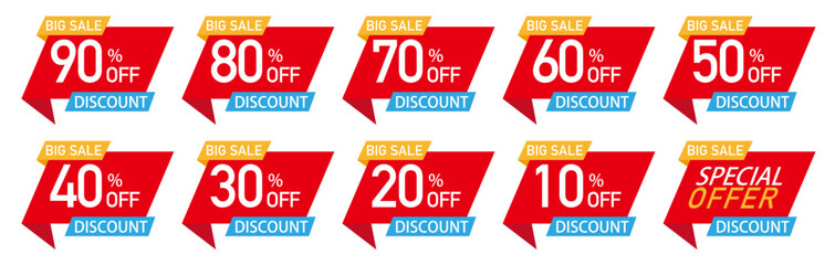 Big Sale Discount and Special Offer Banner Vector Set with Percentage Off