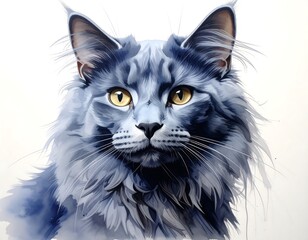 Majestic Maine Coon Cat Portrait in Watercolor Style