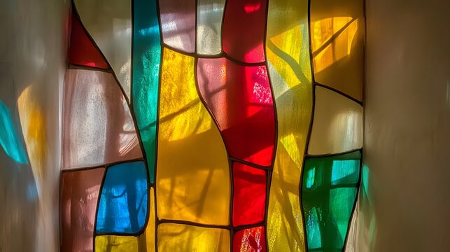 Abstract Colorful Stained Glass Window Art Sunlight