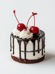 Delicious Chocolate Drip Cake with Cherries and Whipped Cream Topping